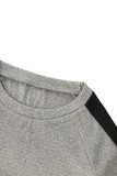 Dark Gray Casual Patchwork Contrast O Neck Long Sleeve Two Pieces