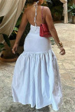 White Sexy Solid Color Backless Belted Spaghetti Strap Sleeveless Two Pieces