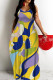 Yellow Casual Print Backless Spaghetti Strap Long Dresses