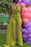 Rose Red Sexy Formal Solid Color Backless Ruched Spaghetti Strap Bodycon Jumpsuits