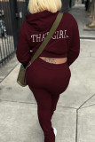 Pink Casual Letters Embroidered Pocket Lace Up Patchwork O Neck Long Sleeve Two Pieces