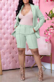 Blue Fashion Casual Solid Cardigan Turndown Collar Long Sleeve Two Pieces