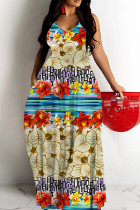 Multicolor Casual Floral Print Backless Spaghetti Strap Long Dresses