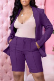 Blue Fashion Casual Solid Cardigan Turndown Collar Long Sleeve Two Pieces
