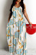 Blue Casual Print Backless Spaghetti Strap Long Dresses
