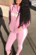 Pink Casual Letters Draw String Pocket Patchwork Hooded Long Sleeve Two Pieces