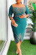 Green Casual Patchwork Hot Drill O Neck Wrapped Skirt Dresses