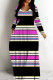 Rose Red Casual Striped Print Basic V Neck Long Dresses