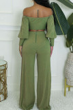 Army Green Casual Solid Color Patchwork Zipper Zipper Collar Long Sleeve Two Pieces
