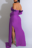 Green Elegant Solid Color Patchwork Feathers Backless High Slit Strapless Evening Dresses