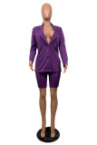 Blue Fashion Casual Solid Cardigan Turndown Collar Long Sleeve Two Pieces