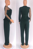 Yellow Elegant Solid Color Patchwork See-Through Beading O Neck Long Sleeve Two Pieces