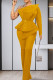 Yellow Elegant Solid Color Patchwork See-Through Beading O Neck Long Sleeve Two Pieces