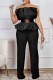 Black Sexy Casual Solid Color Backless With Belt Strapless Bodycon Jumpsuits