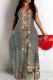 Gray Pink Casual Print Backless Spaghetti Strap Long Dresses