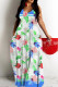 White Casual Floral Print Backless Spaghetti Strap Long Dresses