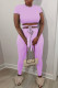 Purple Fashion Casual Solid Strap Design O Neck Short Sleeve Two Pieces