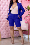 Blue Fashion Casual Solid Cardigan Turndown Collar Long Sleeve Two Pieces