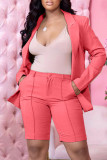 Blue Fashion Casual Solid Cardigan Turndown Collar Long Sleeve Two Pieces