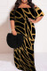 Black Gold Casual Print Patchwork Off Shoulder Long Plus Size Dresses