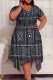 Gray White Casual Print Patchwork O Neck Irregular Plus Size Dresses