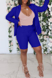 Blue Fashion Casual Solid Cardigan Turndown Collar Long Sleeve Two Pieces