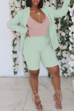 Blue Fashion Casual Solid Cardigan Turndown Collar Long Sleeve Two Pieces