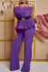Purple Sexy Casual Solid Color Backless With Belt Strapless Bodycon Jumpsuits