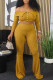 Yellow Casual Solid Color Buckle Patchwork Off Shoulder Long Sleeve Two Pieces