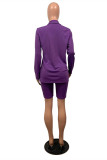 Blue Fashion Casual Solid Cardigan Turndown Collar Long Sleeve Two Pieces