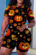 Black Casual Print Basic O Neck Short Sleeve Two Pieces
