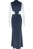 Red Elegant Solid Color Hollow Out Patchwork O Neck Long Dresses