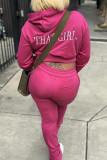 Pink Casual Letters Embroidered Pocket Lace Up Patchwork O Neck Long Sleeve Two Pieces