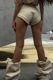 Khaki Casual Solid Color Pocket Buttons Patchwork Zipper Straight High Waist Straight Patchwork Bottoms