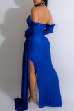 Green Elegant Solid Color Patchwork Feathers Backless High Slit Strapless Evening Dresses