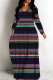 Purple Casual Striped Print Basic V Neck Long Dresses