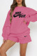 Pink Casual Print Patchwork O Neck Long Sleeve Two Pieces