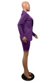 Blue Fashion Casual Solid Cardigan Turndown Collar Long Sleeve Two Pieces