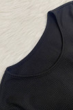 Black Casual Solid Color Patchwork O Neck Long Sleeve Two Pieces