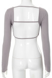 White Solid Color Patchwork U Neck Tops