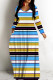 Yellow Blue Casual Striped Print Basic V Neck Long Dresses