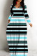 Blue Casual Striped Print Basic V Neck Long Dresses