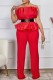 Red Sexy Casual Solid Color Backless With Belt Strapless Bodycon Jumpsuits