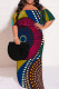 Colour Casual Print Patchwork Off Shoulder Long Plus Size Dresses