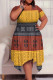 Red Yellow Casual Print Patchwork O Neck Irregular Plus Size Dresses