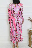 Pink Casual Print Basic Half A Turtleneck Long Sleeve Two Pieces