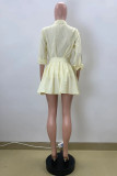 Light Yellow Casual Stripe Turndown Collar Long Sleeve Two Pieces