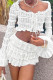 White Sexy Solid Color Patchwork Strap Design Ruffled Trim O Neck Long Sleeve Two Pieces