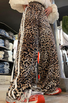 Leopard Print Casual Leopard Print Patchwork Contrast Loose Mid Waist Speaker Patchwork Bottoms
