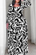 Black And White Casual Print Patchwork O Neck Straight Plus Size Dresses